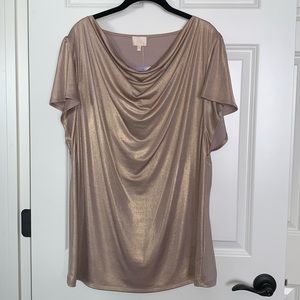 NWT Short Sleeve Draped Gold Blouse, L